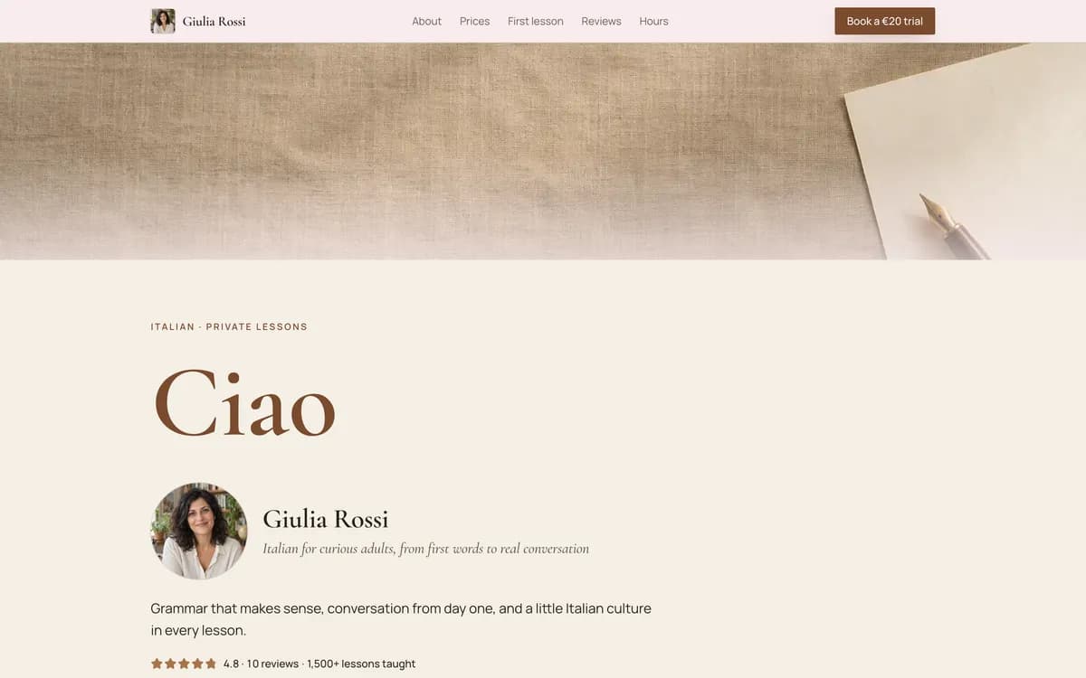 A sample Italian teacher's page in the Atelier design