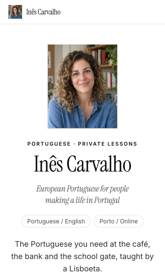 A sample Portuguese teacher's page in the Editorial design