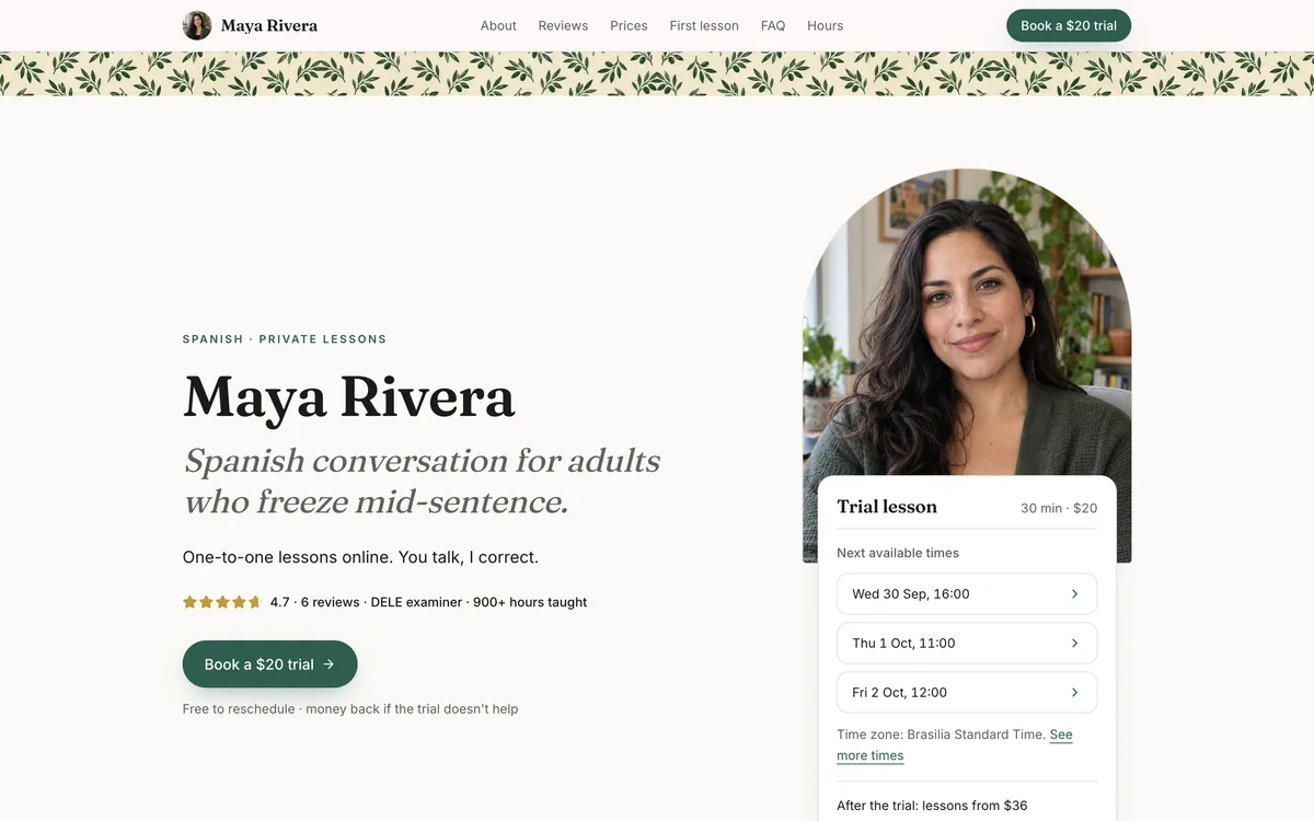 A sample Spanish teacher's page in the Studio design