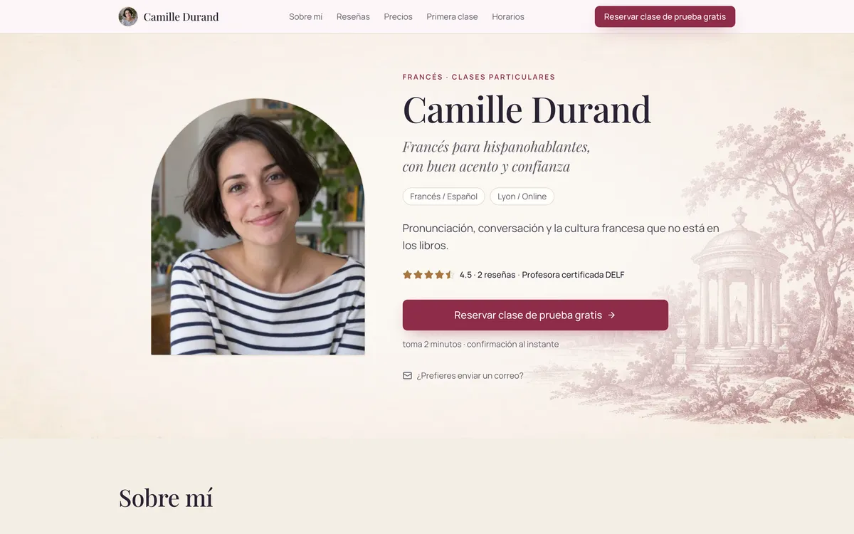 A sample French teacher's page in the Toile design
